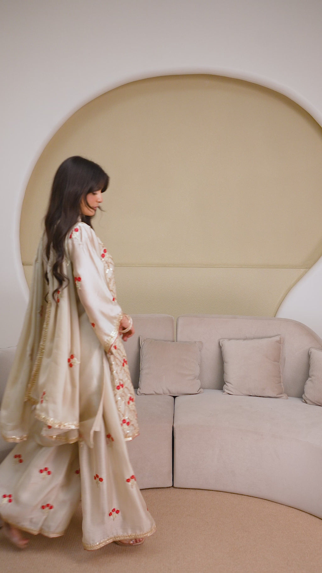 Premium Ivory Floral Embroidered Designer Suit Set