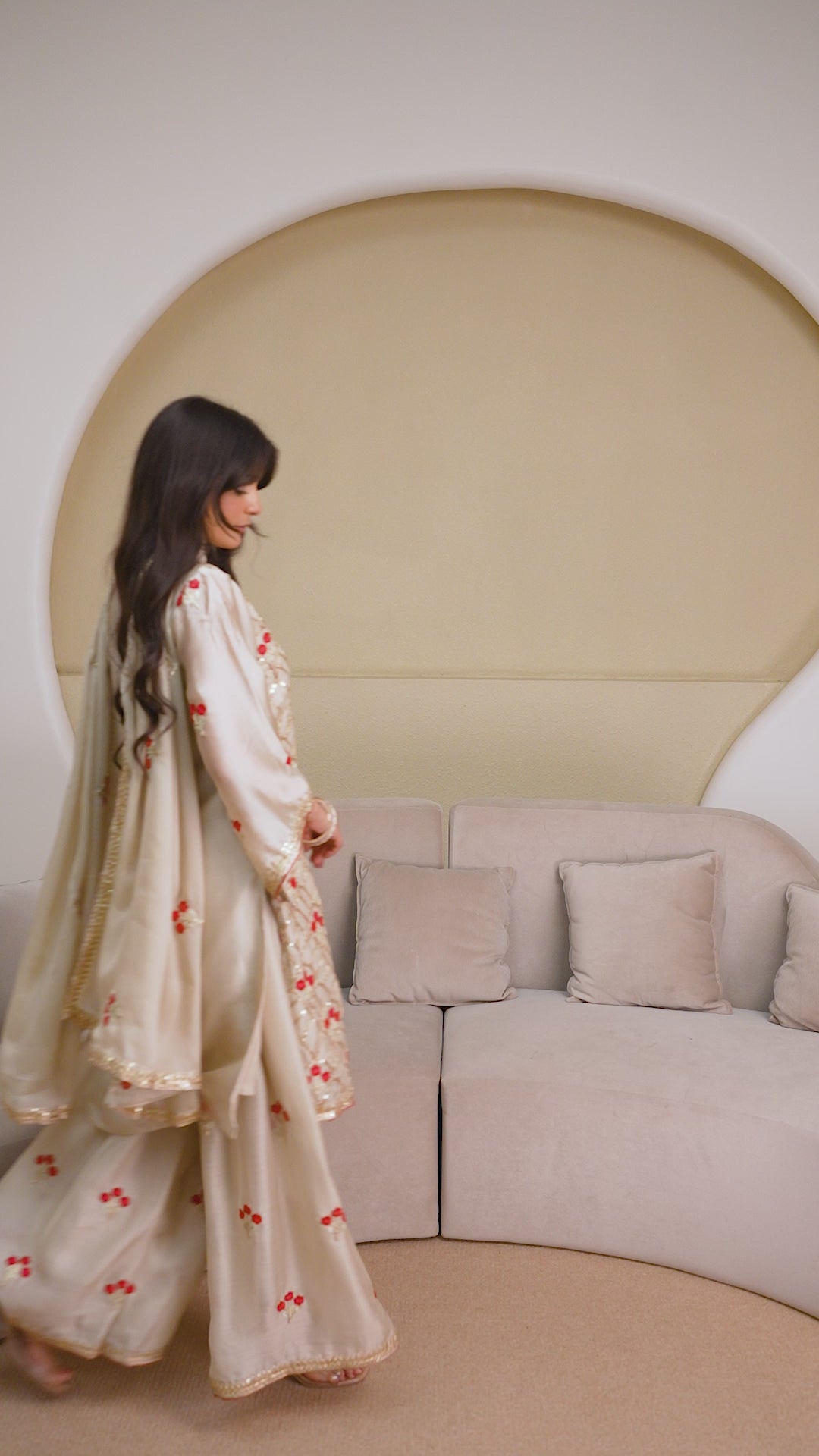 Premium Ivory Floral Embroidered Designer Suit Set