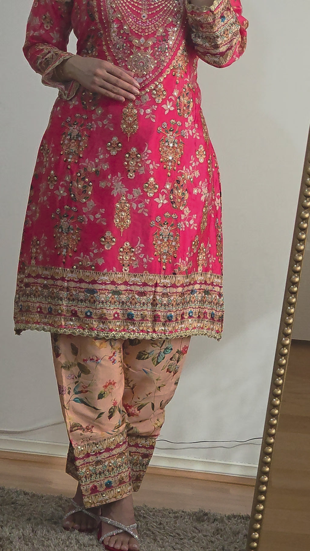 Fuchsia Heritage Embellished Crepe Silk Suit Set