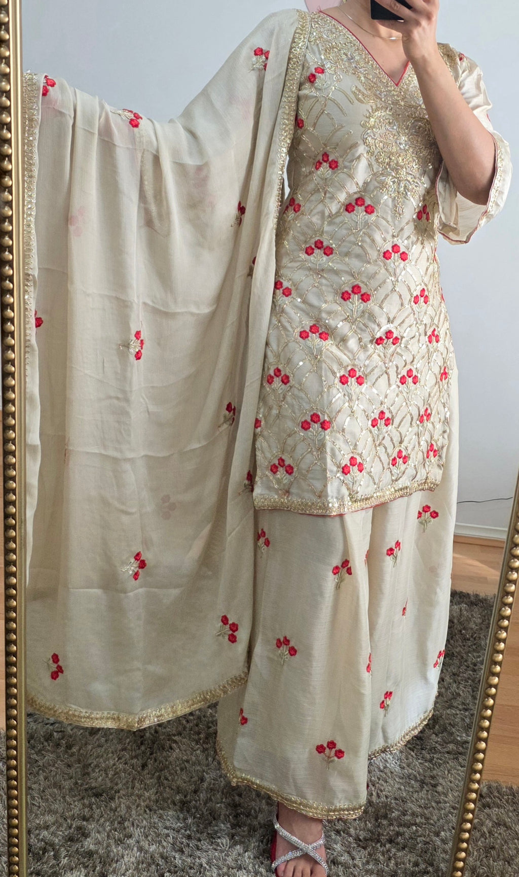 Premium Ivory Floral Embroidered Designer Suit Set
