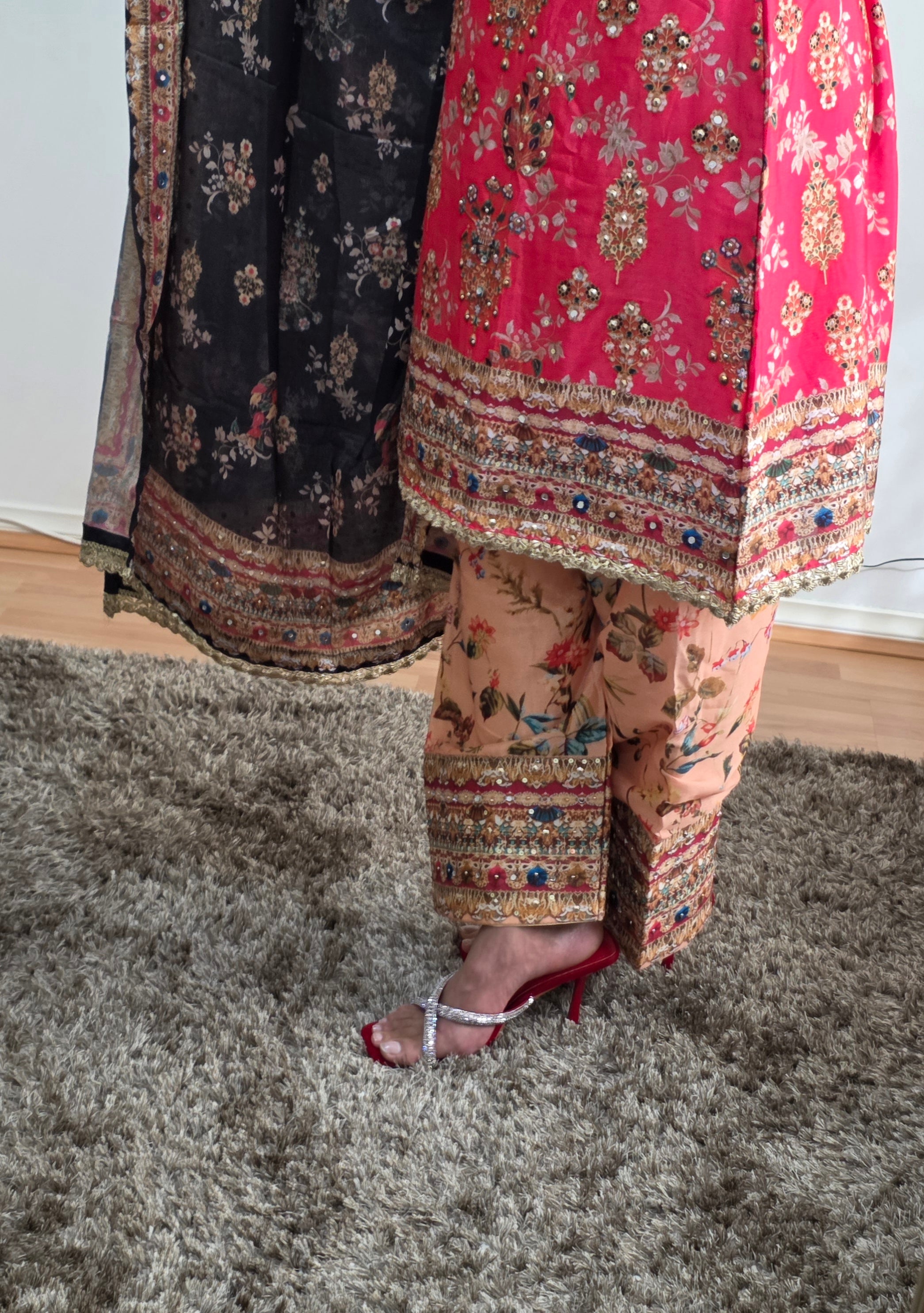 Fuchsia Heritage Embellished Crepe Silk Suit Set