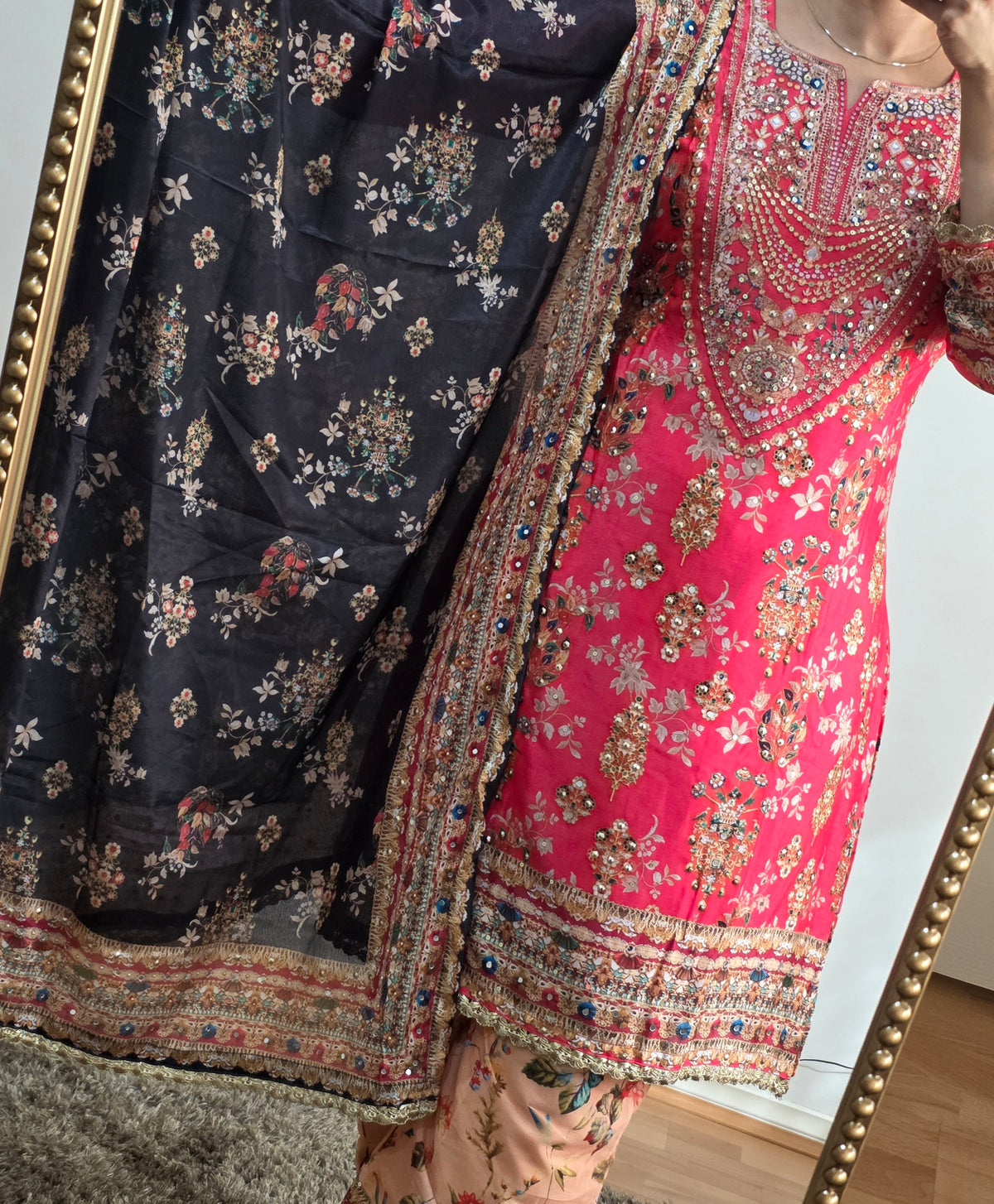 Fuchsia Heritage Embellished Crepe Silk Suit Set