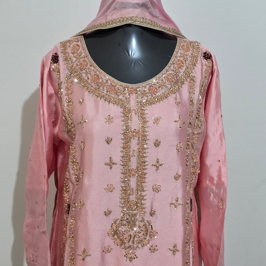 Blush Pink Gold Embroidered 3 Piece Suit