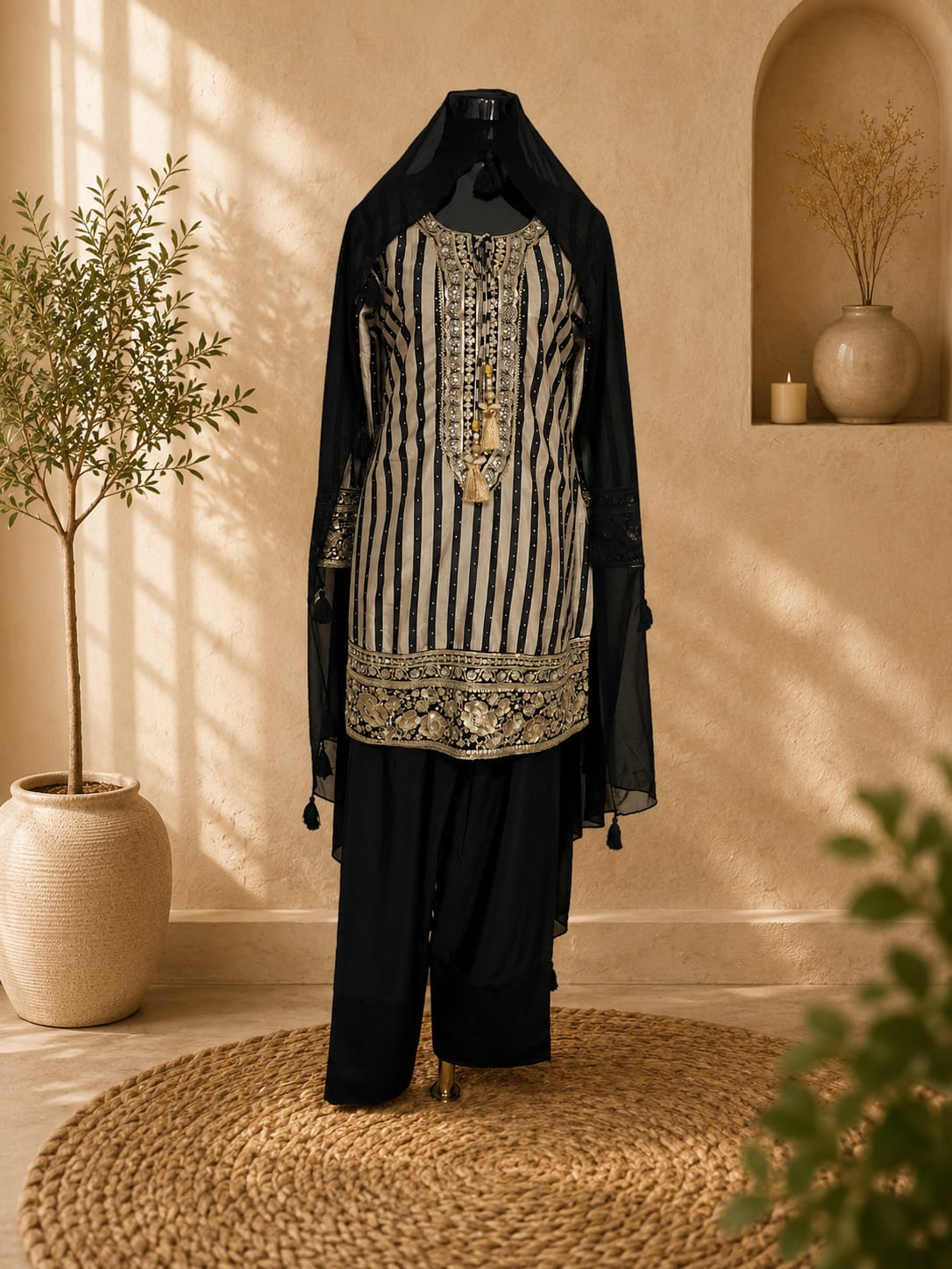Black suit with sliver print