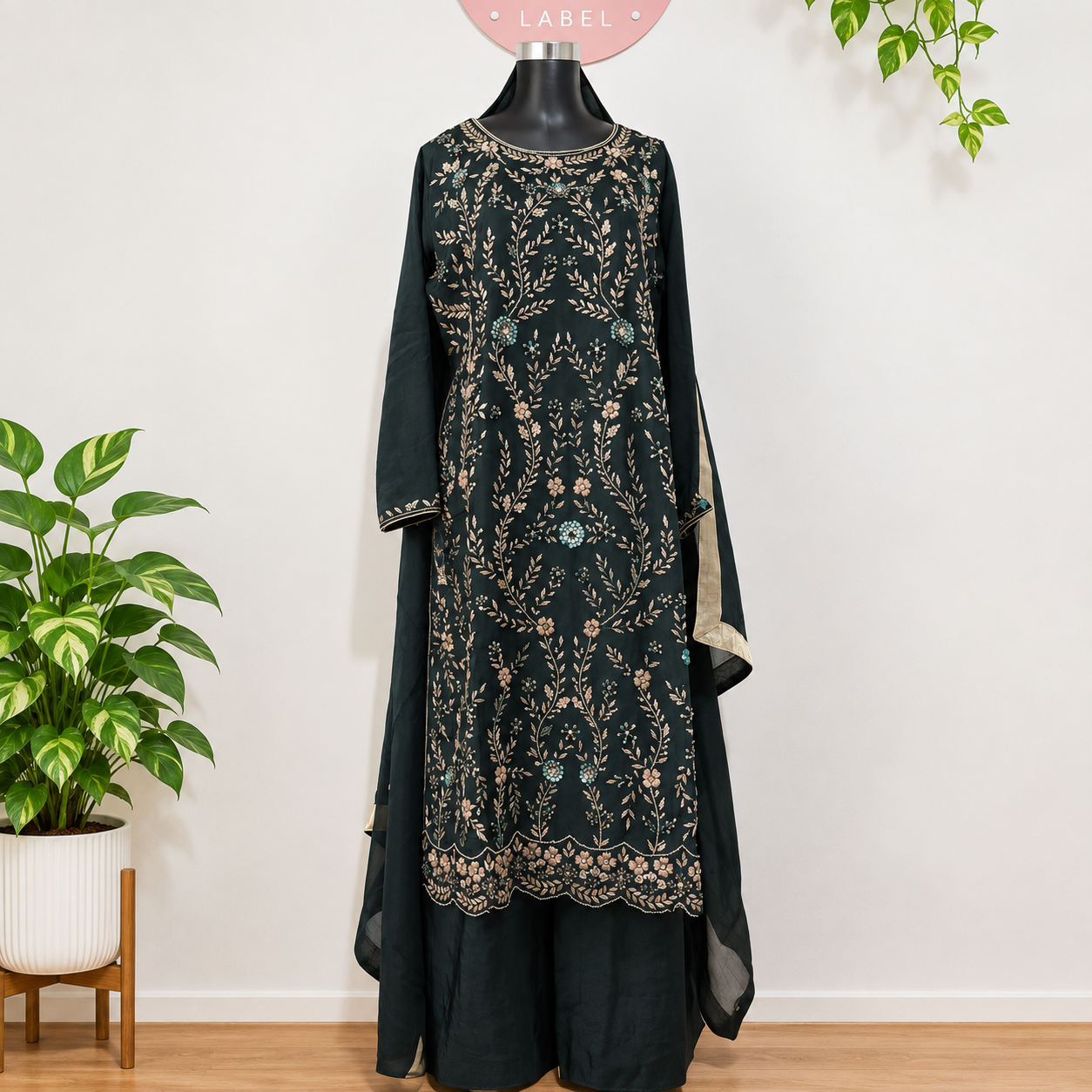 Bottle green pakistani style suit