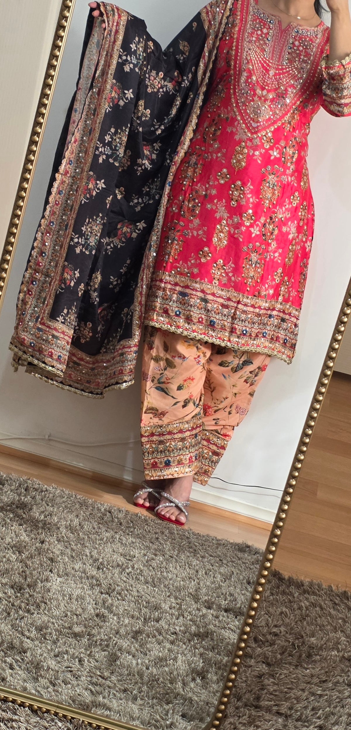 Fuchsia Heritage Embellished Crepe Silk Suit Set