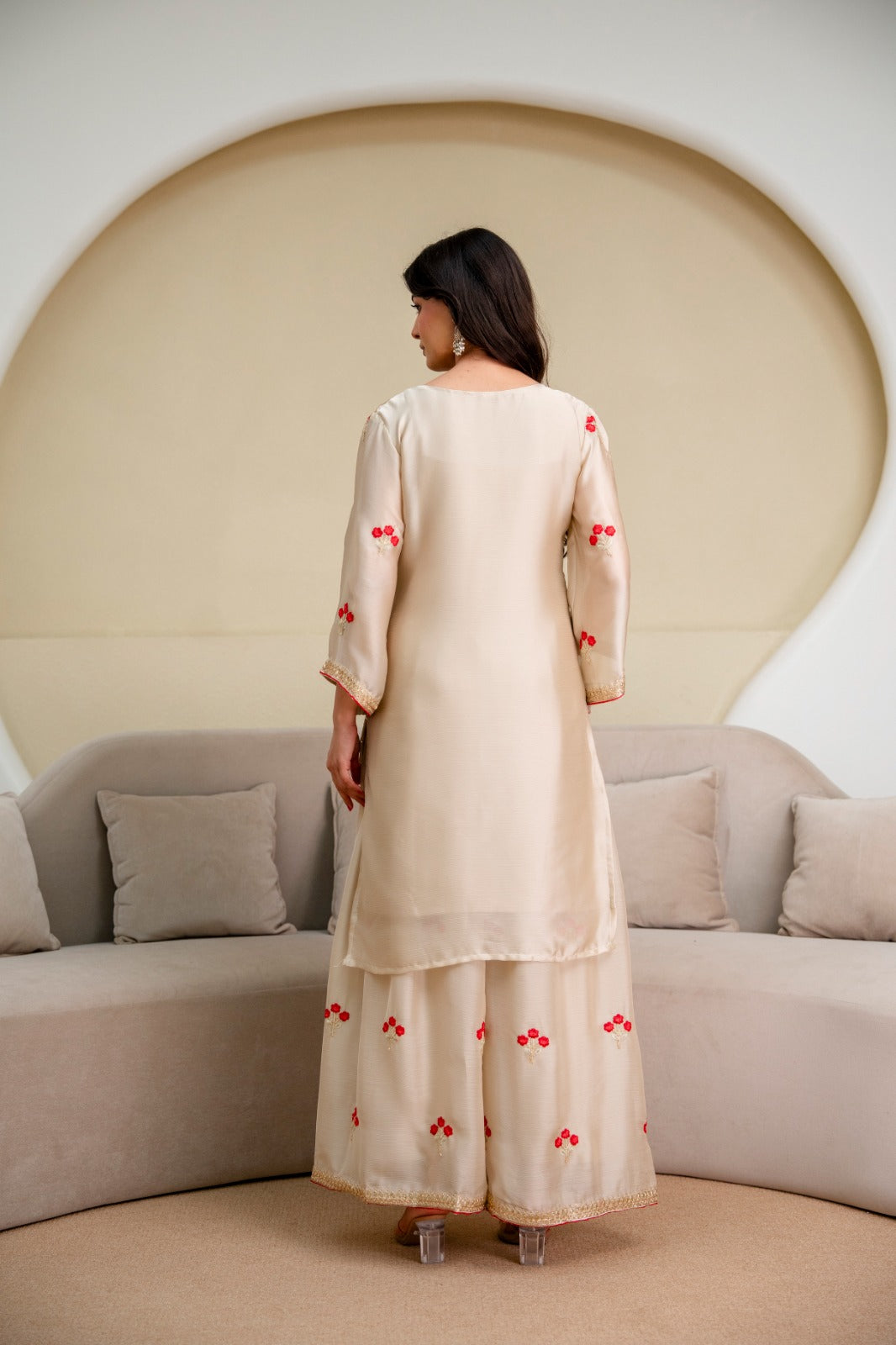Premium Ivory Floral Embroidered Designer Suit Set