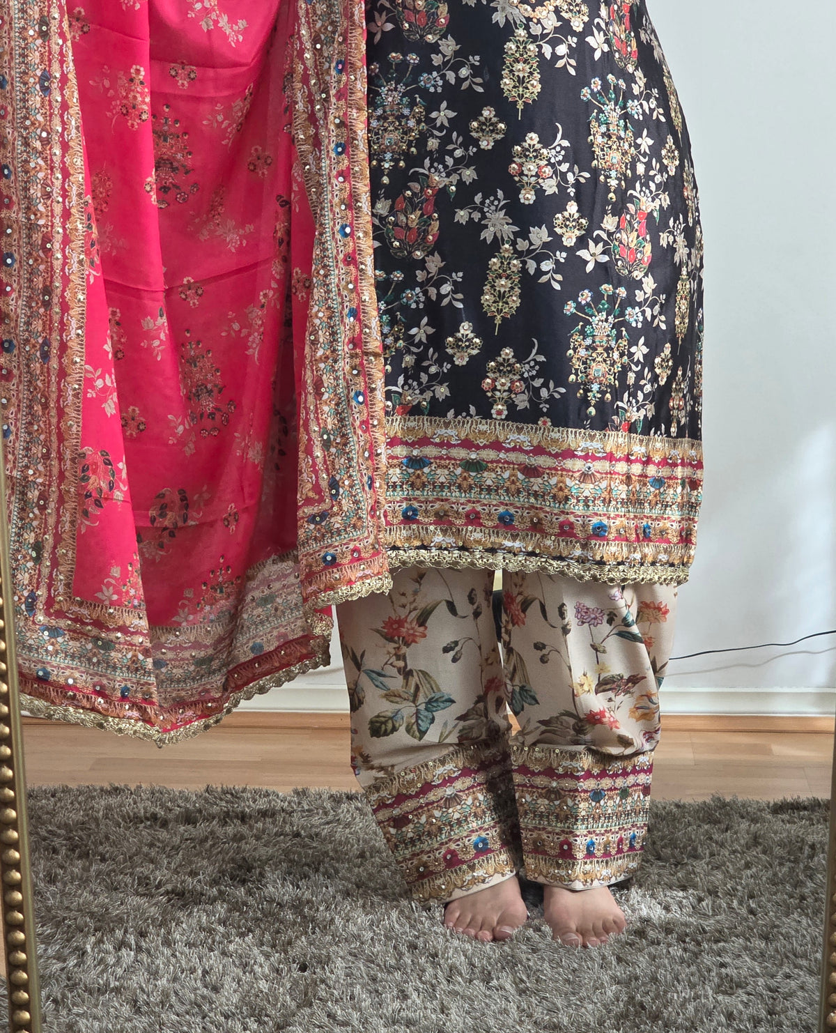 Fuchsia Heritage Embellished Crepe Silk Suit  Set