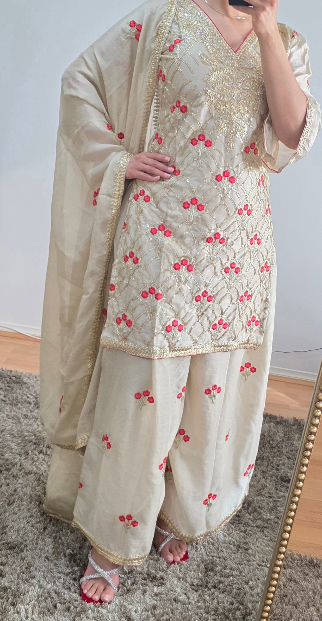 Premium Ivory Floral Embroidered Designer Suit Set