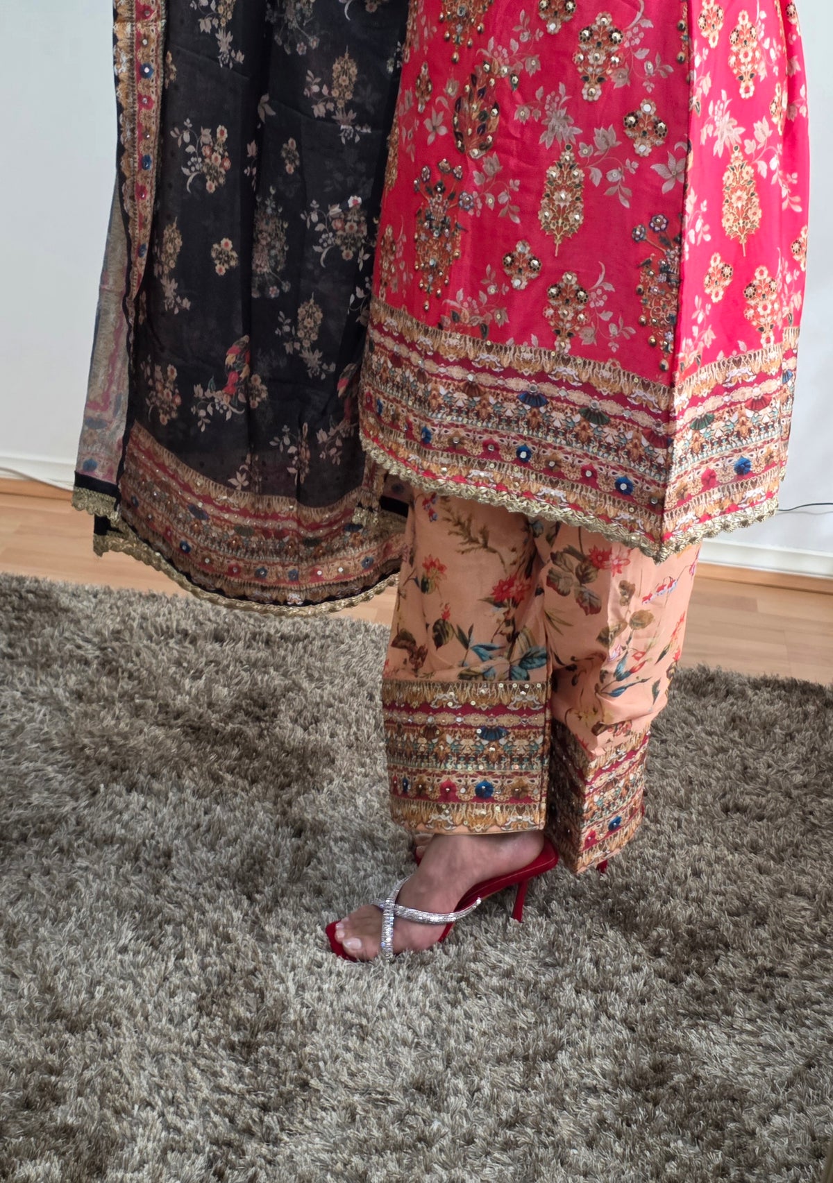 Fuchsia Heritage Embellished Crepe Silk Suit Set