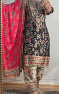 Fuchsia Heritage Embellished Crepe Silk Suit  Set